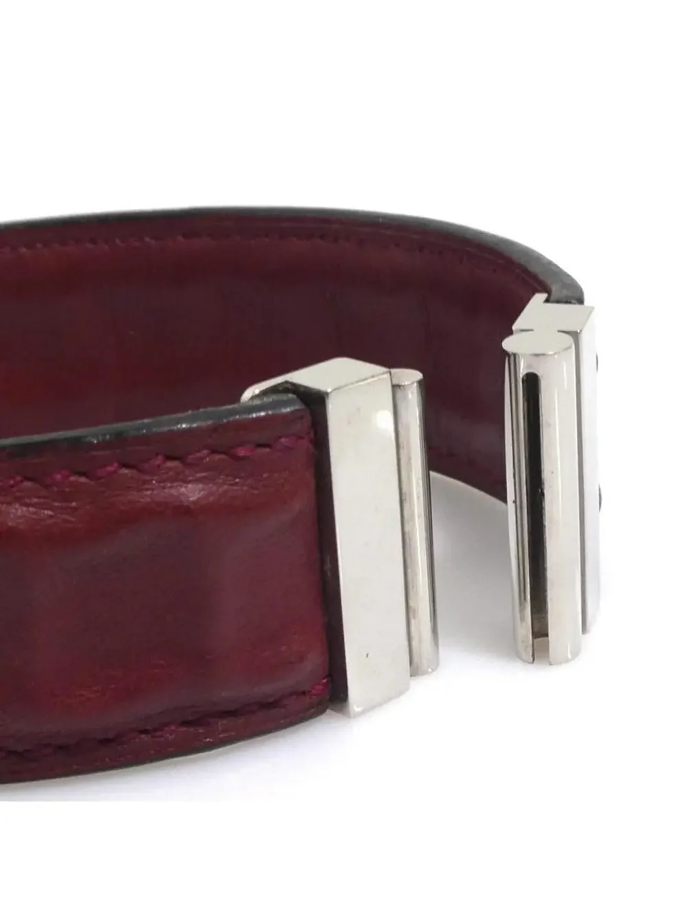 Auth Hermes Bracelet Burgundy/Silver #302850H19B